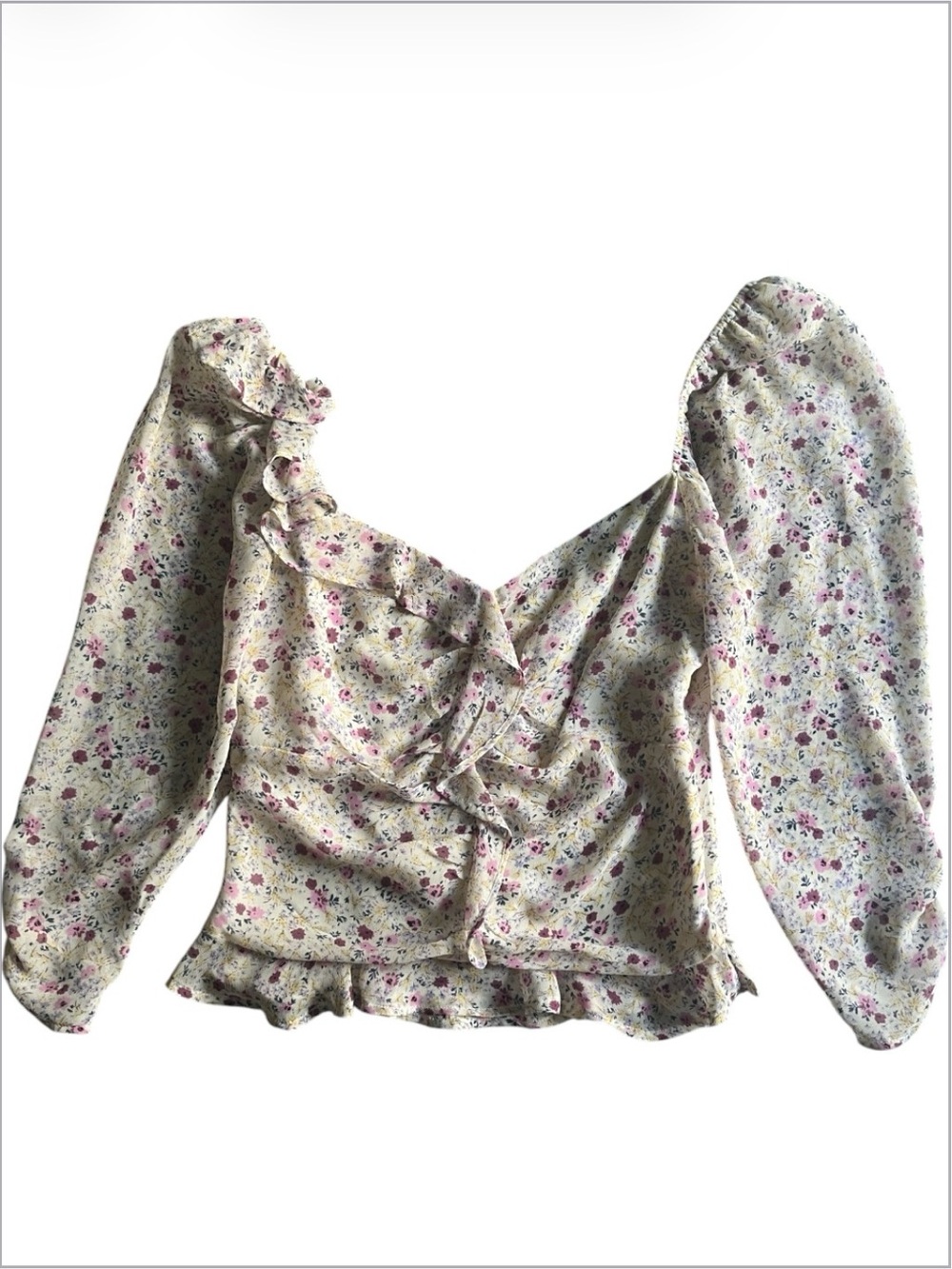 ASTR the Label Floral Ruched Sleeve Crop Top Size XS